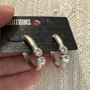 0257-Chico's Silver Hoop Earrings with Crystal Accents